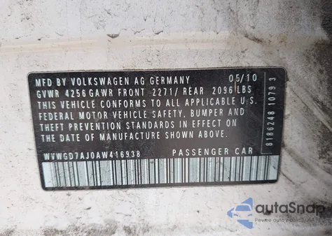 2010 Volkswagen Gti 4-Door from USA, damaged, VIN WVWGD7AJ0AW416938